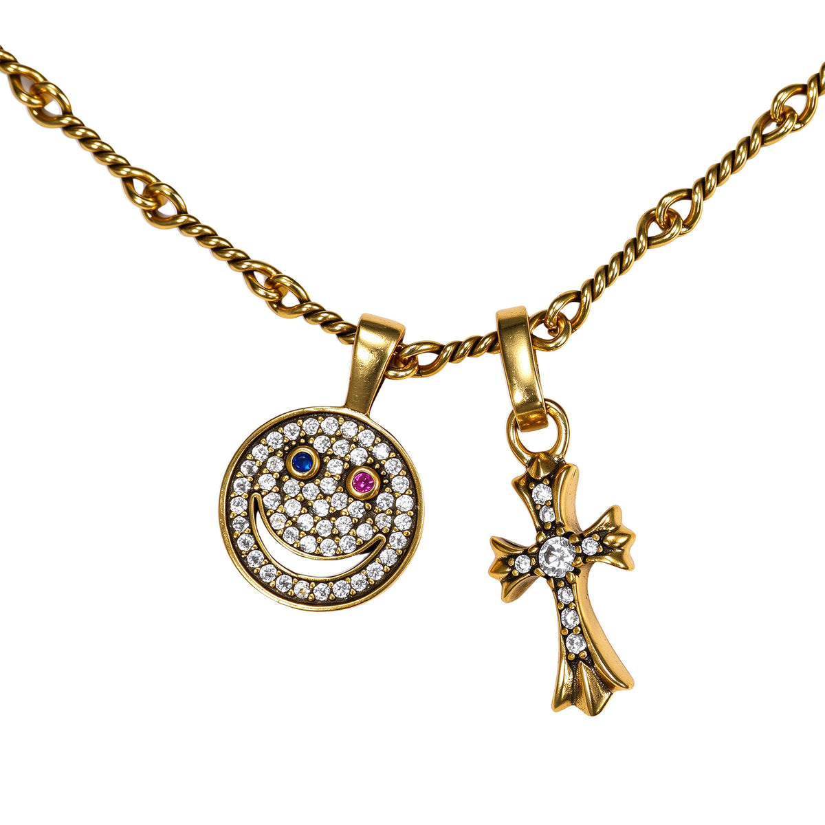 Smiley & Cross Charm Necklace