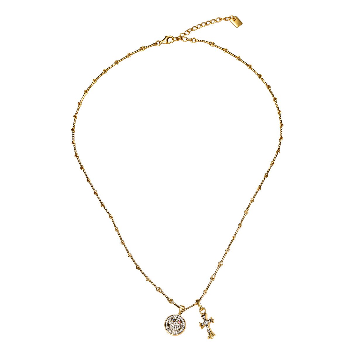 Smiley & Cross Charm Necklace