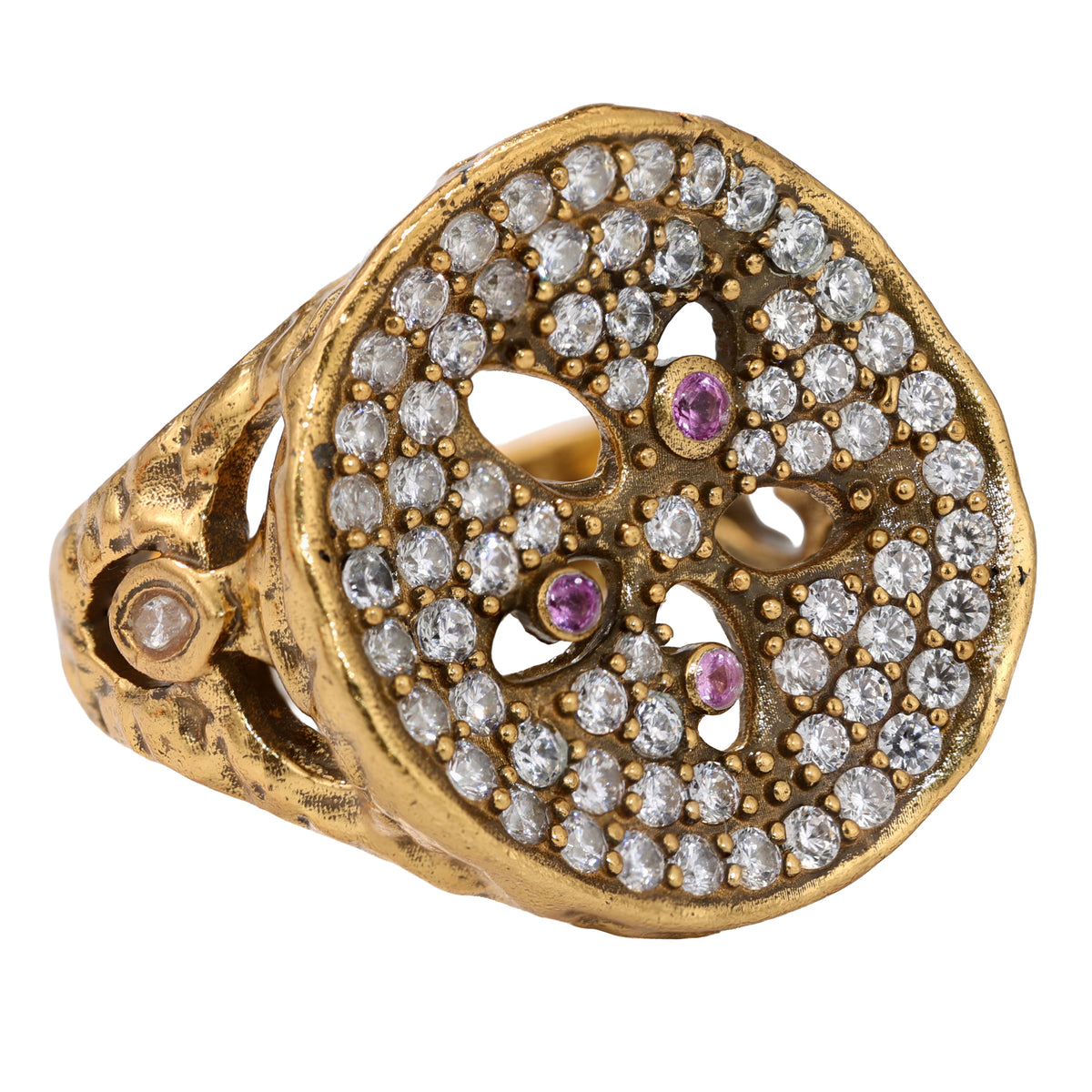 NE-RG-0060 Silver Round Openwork Statement Ring