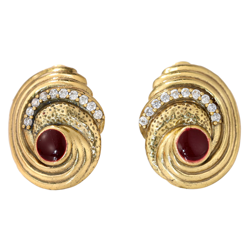 Red Cabochon Swirl Stud Earrings