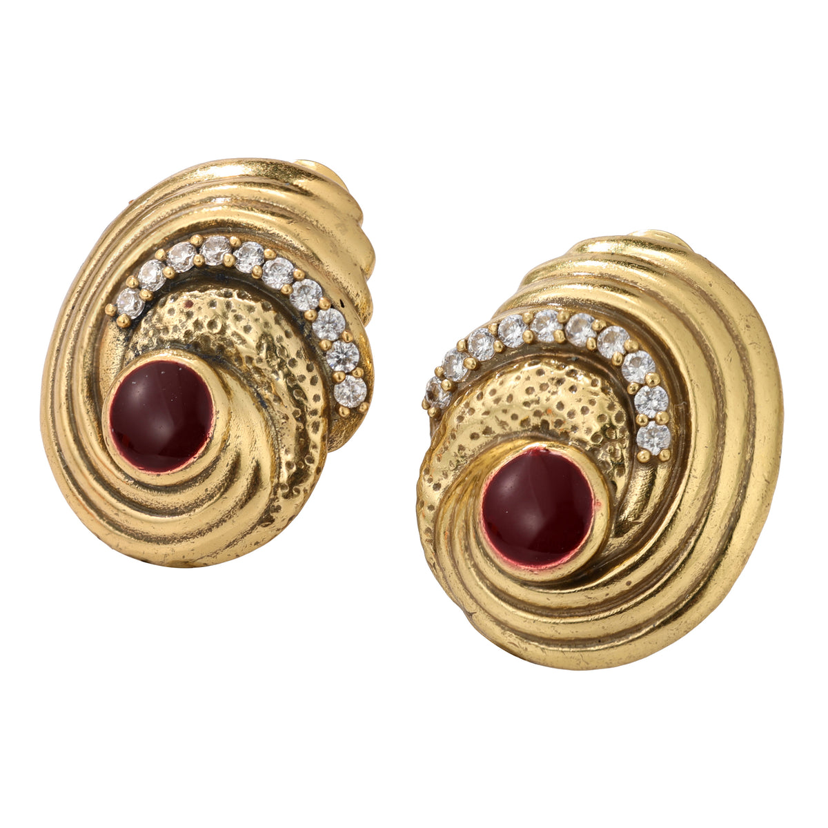 Red Cabochon Swirl Stud Earrings
