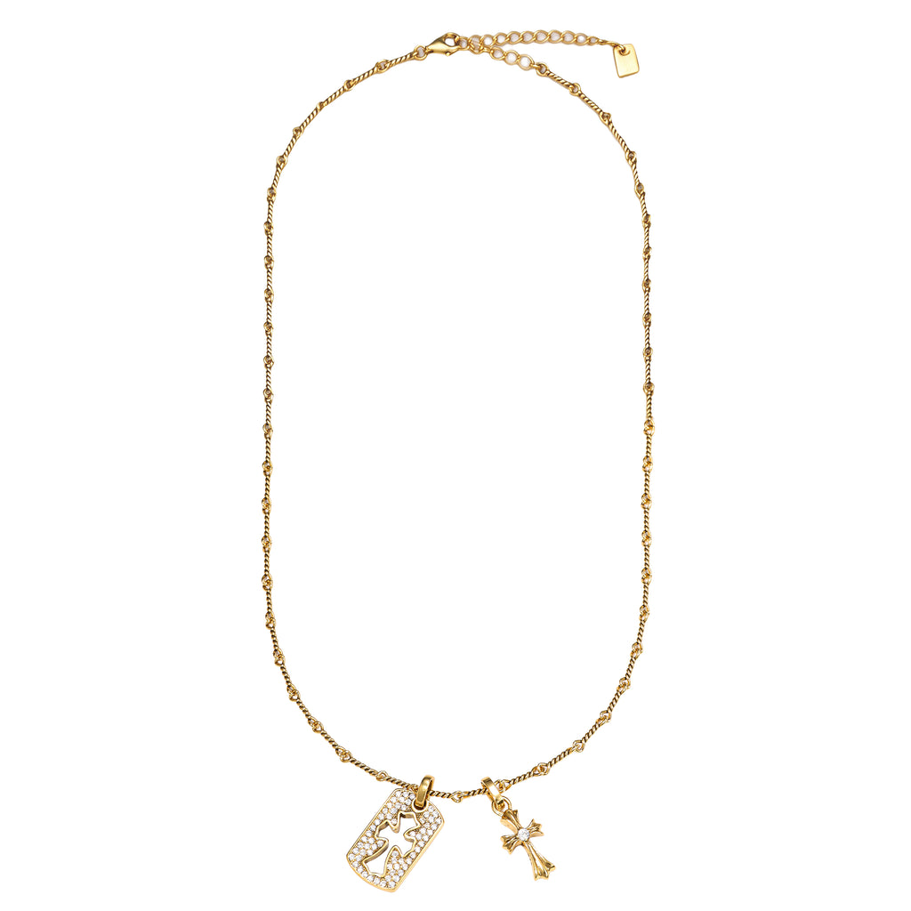 Cross Tag & Charm Necklace