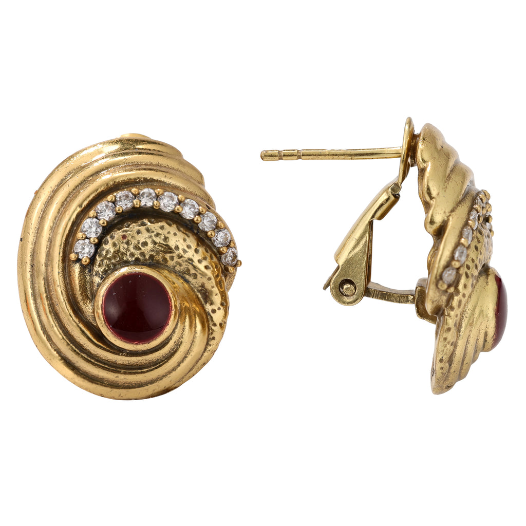 Red Cabochon Swirl Stud Earrings