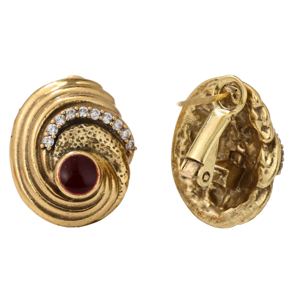 Red Cabochon Swirl Stud Earrings