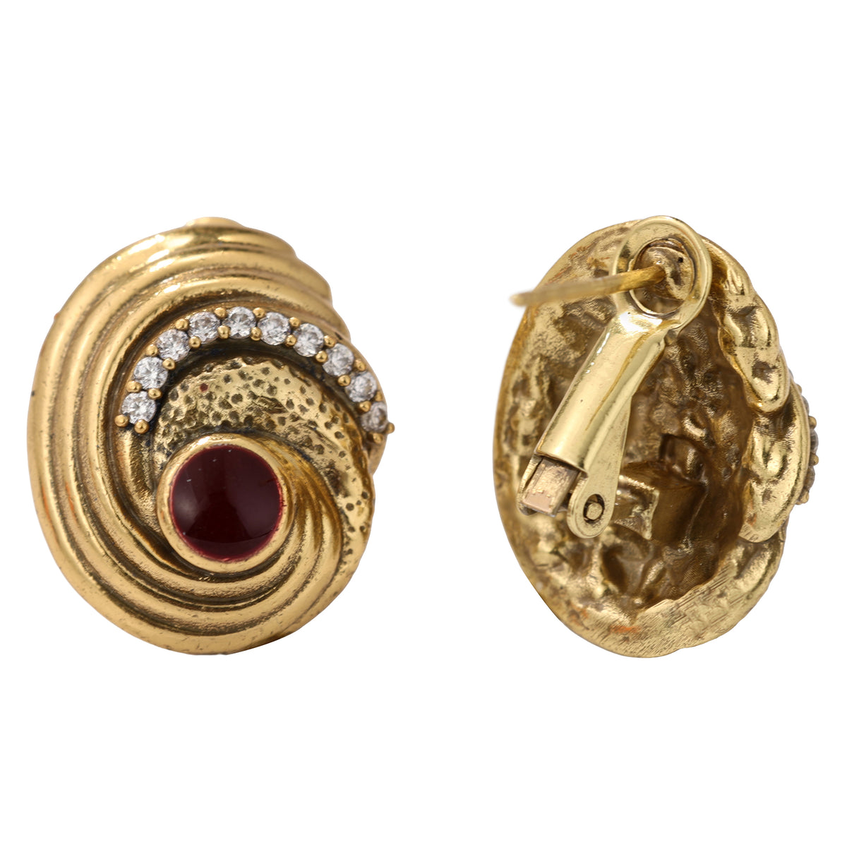 Red Cabochon Swirl Stud Earrings