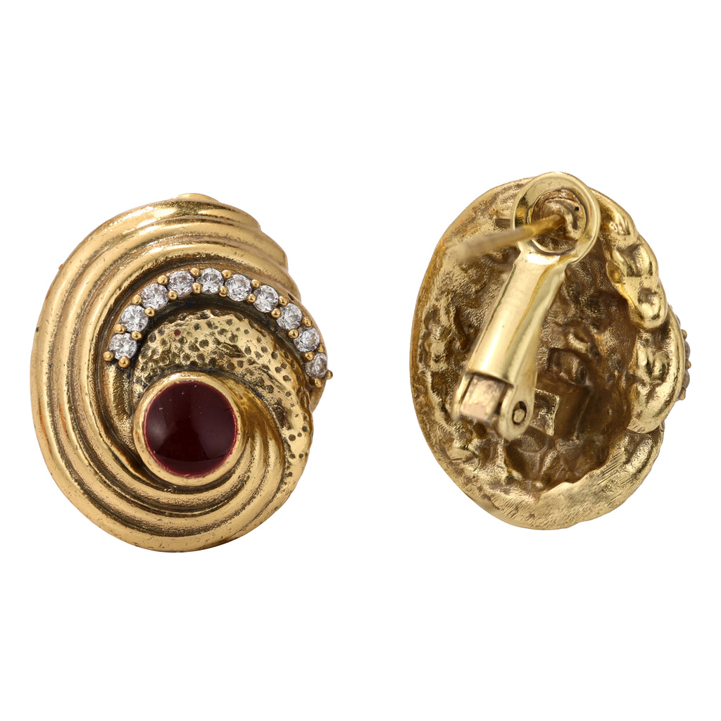 Red Cabochon Swirl Stud Earrings
