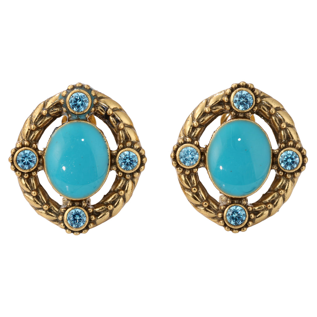 Blue Cabochon Oval Stud Earrings