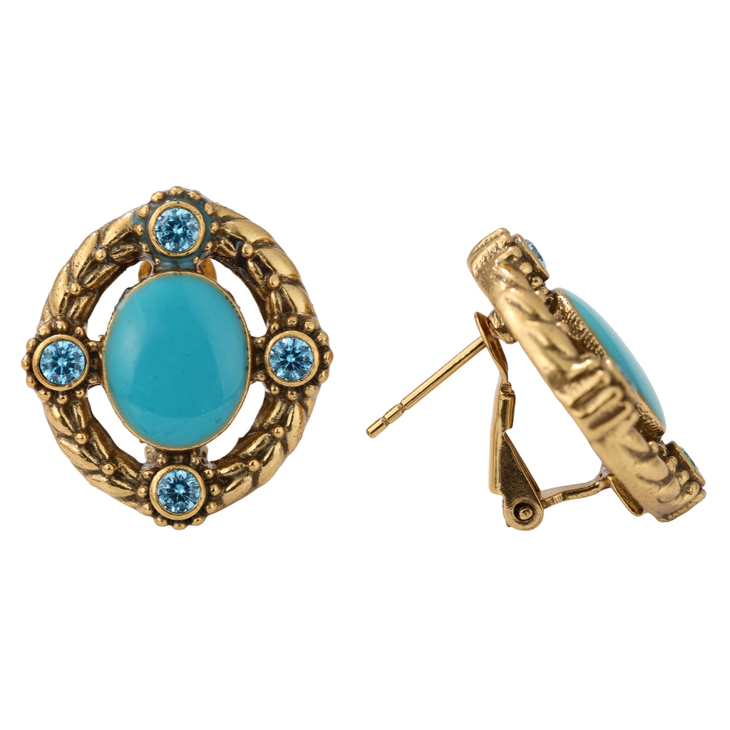 Blue Cabochon Oval Stud Earrings