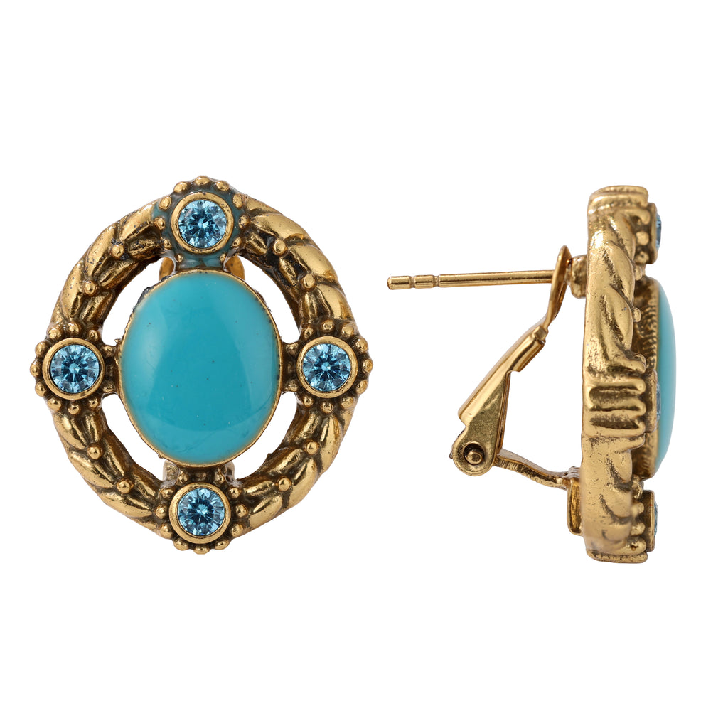 Blue Cabochon Oval Stud Earrings
