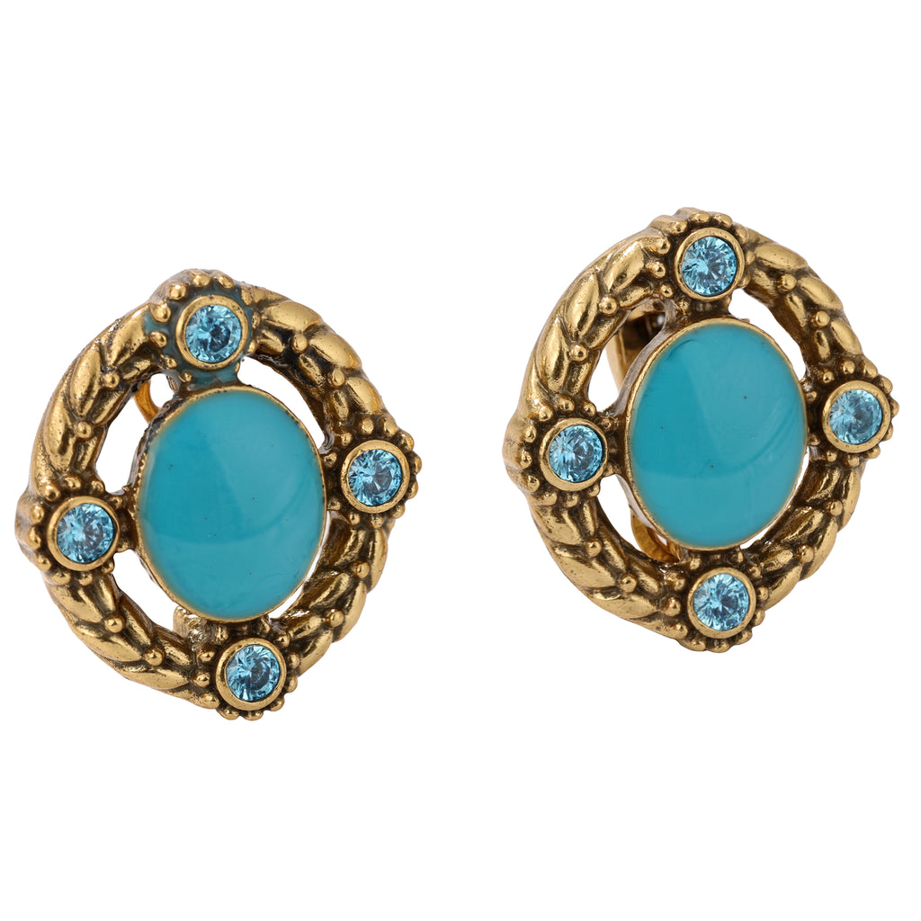 Blue Cabochon Oval Stud Earrings