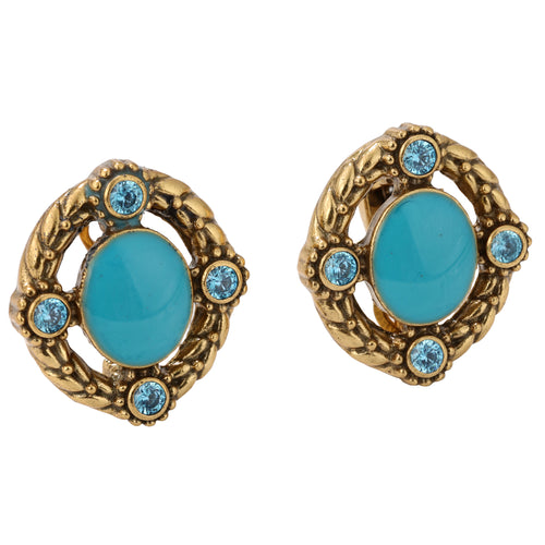 Blue Cabochon Oval Stud Earrings
