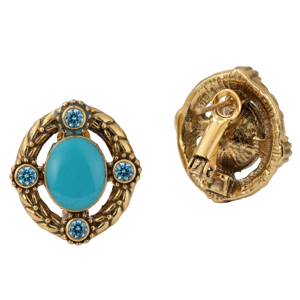Blue Cabochon Oval Stud Earrings