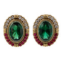 Green Oval Gemstone Statement Stud Earrings