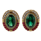 Green Oval Gemstone Statement Stud Earrings