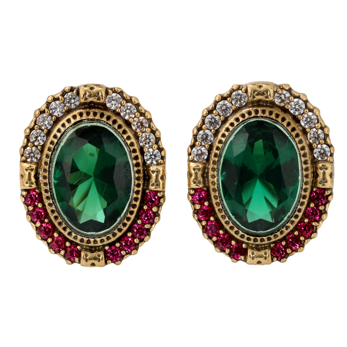 Green Oval Gemstone Statement Stud Earrings