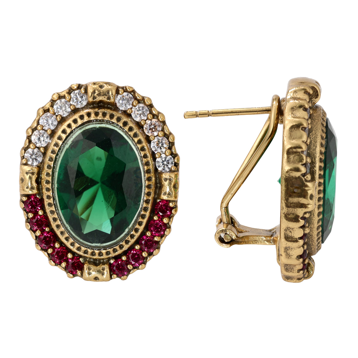 Green Oval Gemstone Statement Stud Earrings