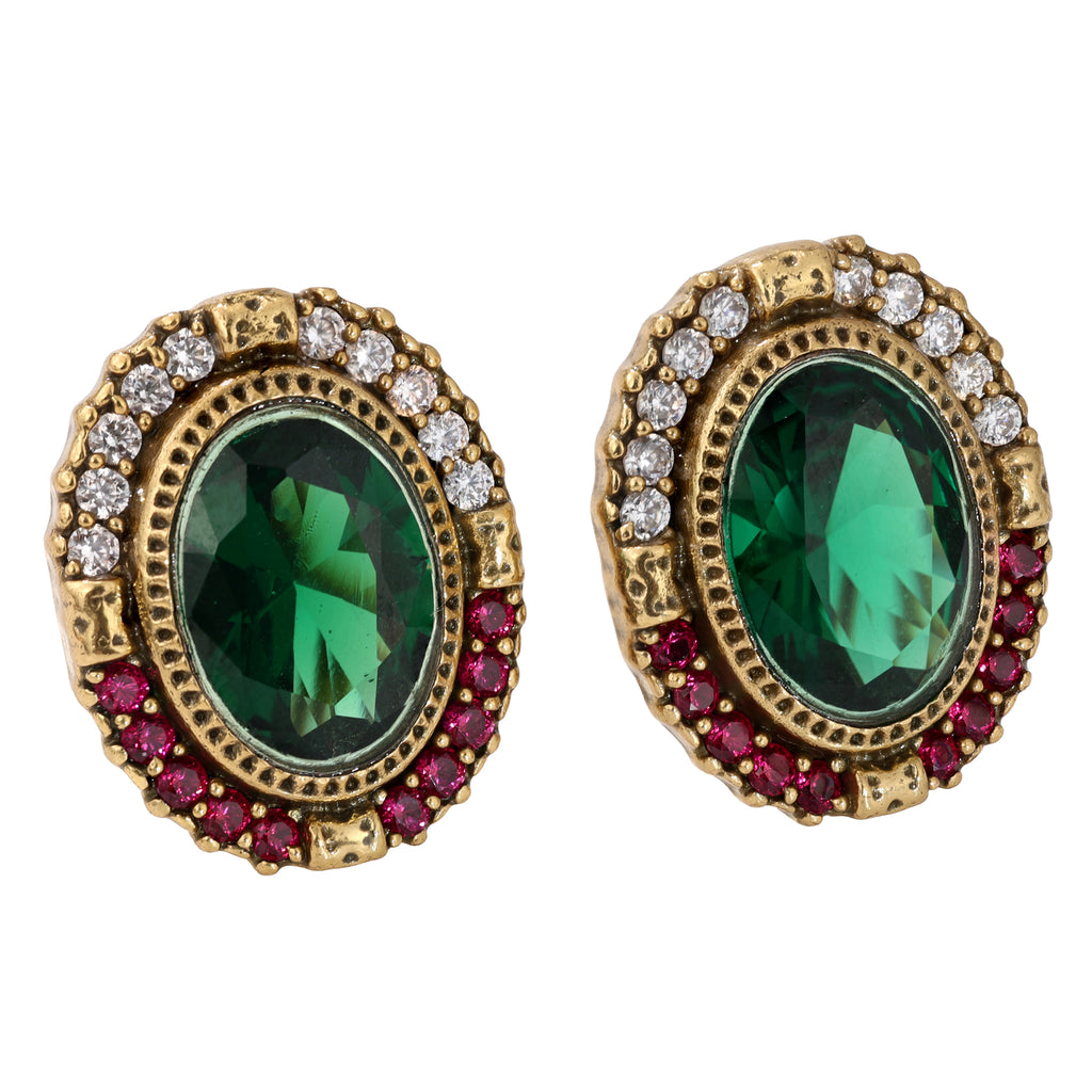 Green Oval Gemstone Statement Stud Earrings