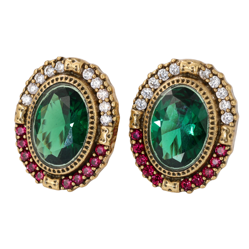 Green Oval Gemstone Statement Stud Earrings