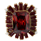 NE-RG-0059 Silver Red Stone Pearl Halo Statement Ring