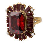 NE-RG-0059 Silver Red Stone Pearl Halo Statement Ring
