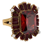 NE-RG-0059 Silver Red Stone Pearl Halo Statement Ring