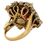 NE-RG-0059 Silver Red Stone Pearl Halo Statement Ring