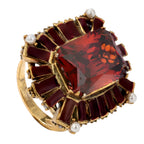 NE-RG-0059 Silver Red Stone Pearl Halo Statement Ring