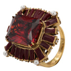 NE-RG-0059 Silver Red Stone Pearl Halo Statement Ring