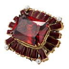 NE-RG-0059 Silver Red Stone Pearl Halo Statement Ring