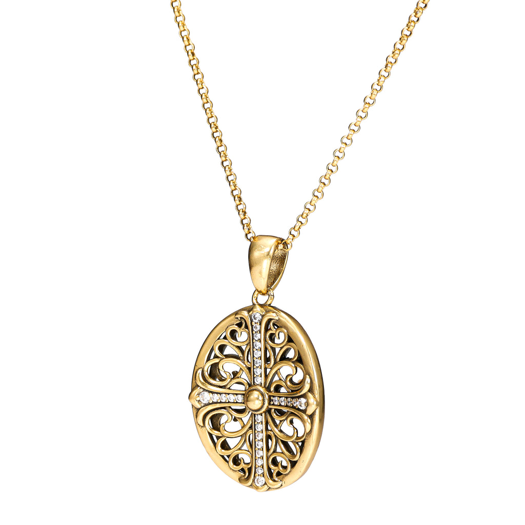 Ornate Cross Filigree Pendant Necklace