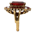 NE-RG-0059 Silver Red Stone Pearl Halo Statement Ring