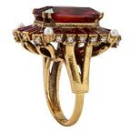 NE-RG-0059 Silver Red Stone Pearl Halo Statement Ring