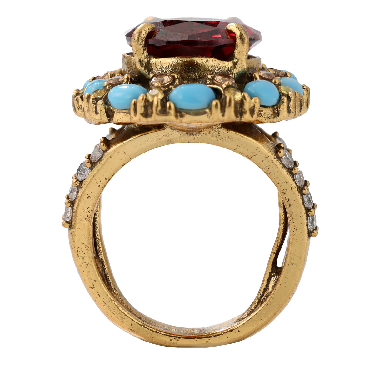 NE-RG-0063 Silver Red Center Stone Multicolor Statement Ring