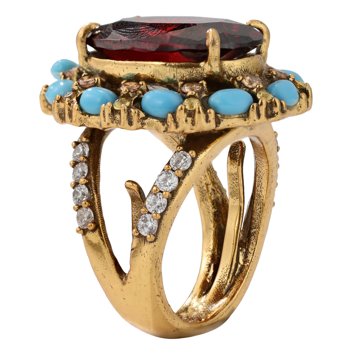 NE-RG-0063 Silver Red Center Stone Multicolor Statement Ring