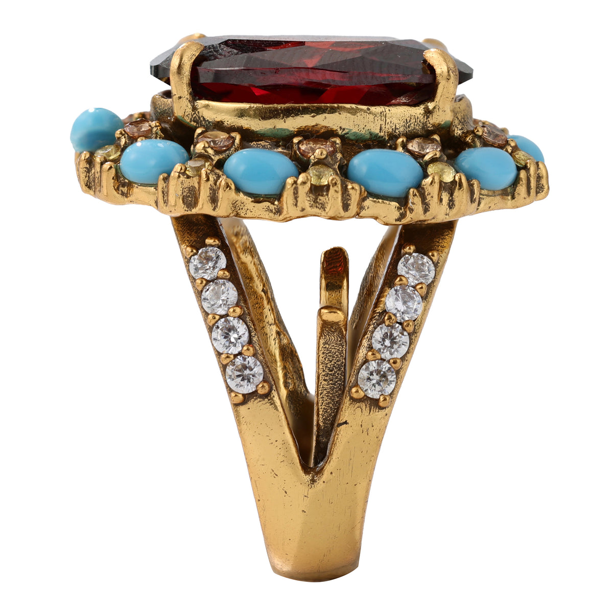 NE-RG-0063 Silver Red Center Stone Multicolor Statement Ring