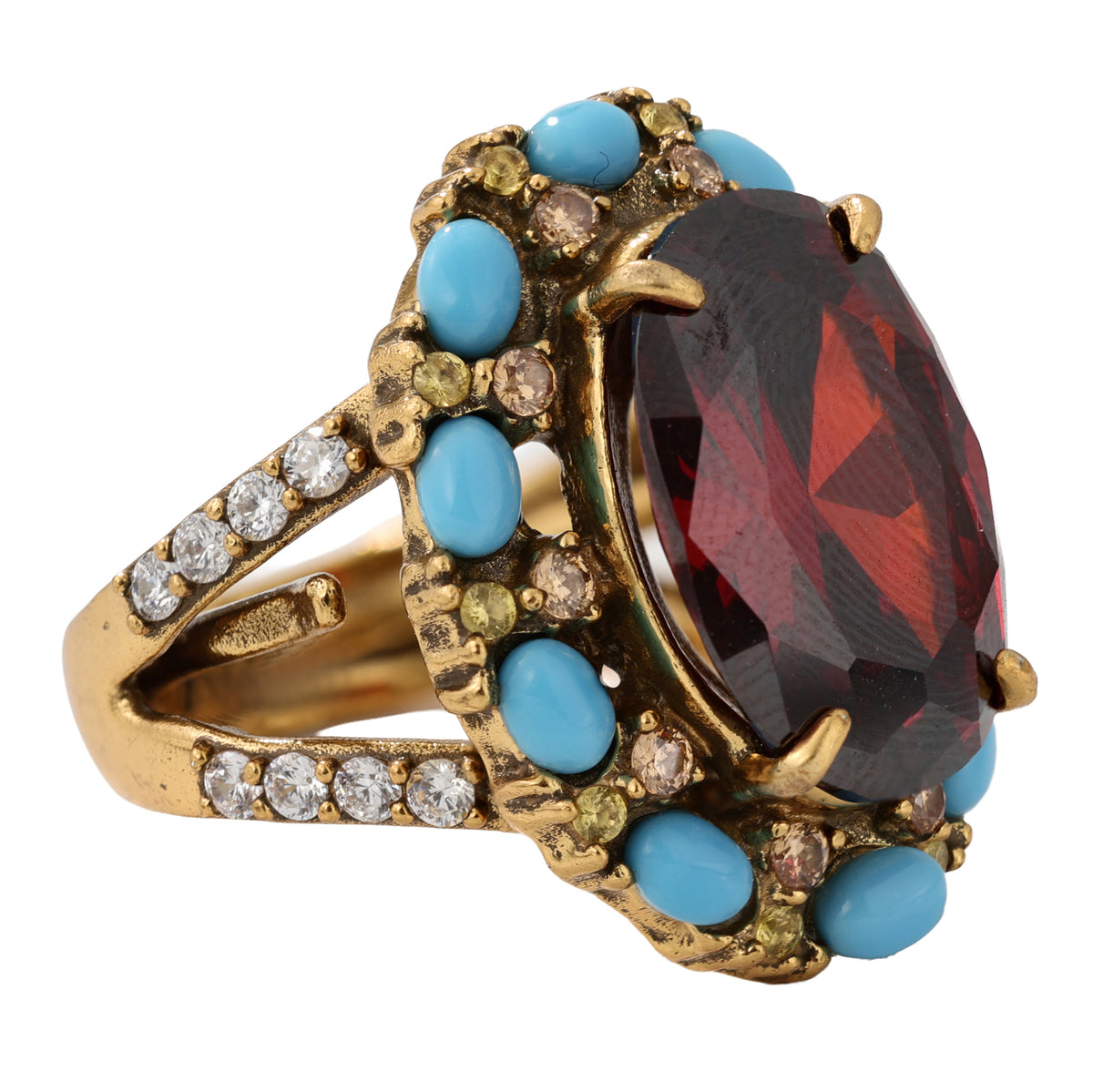 NE-RG-0063 Silver Red Center Stone Multicolor Statement Ring