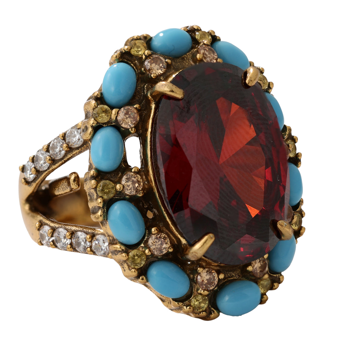 NE-RG-0063 Silver Red Center Stone Multicolor Statement Ring