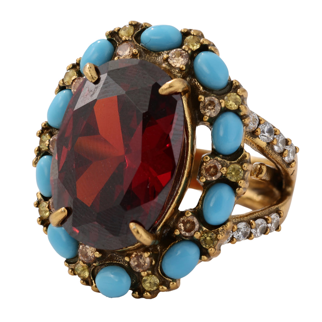 NE-RG-0063 Silver Red Center Stone Multicolor Statement Ring