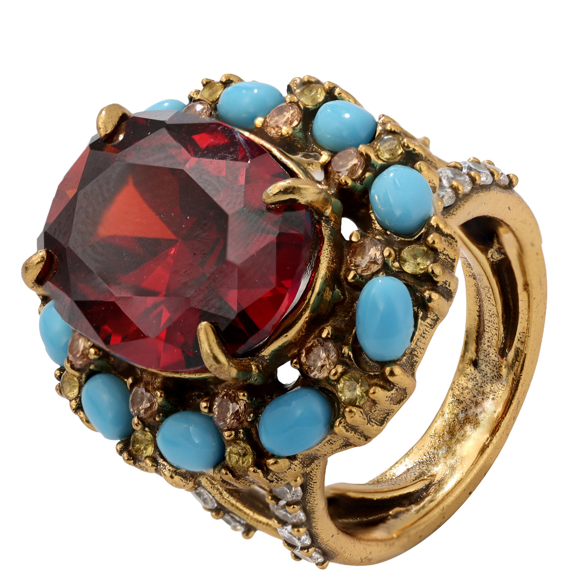 NE-RG-0063 Silver Red Center Stone Multicolor Statement Ring