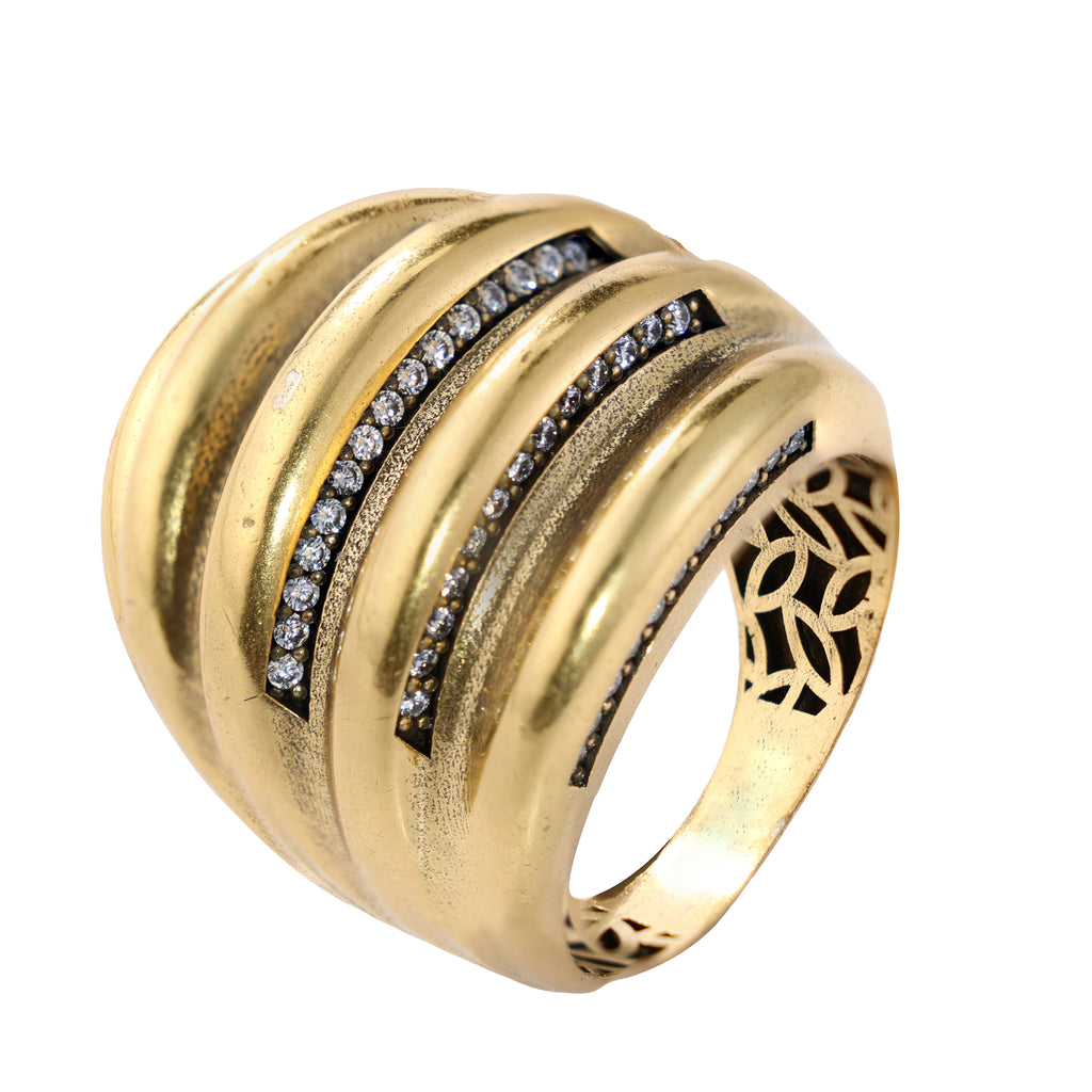 Layered Pavé Curve Statement Ring