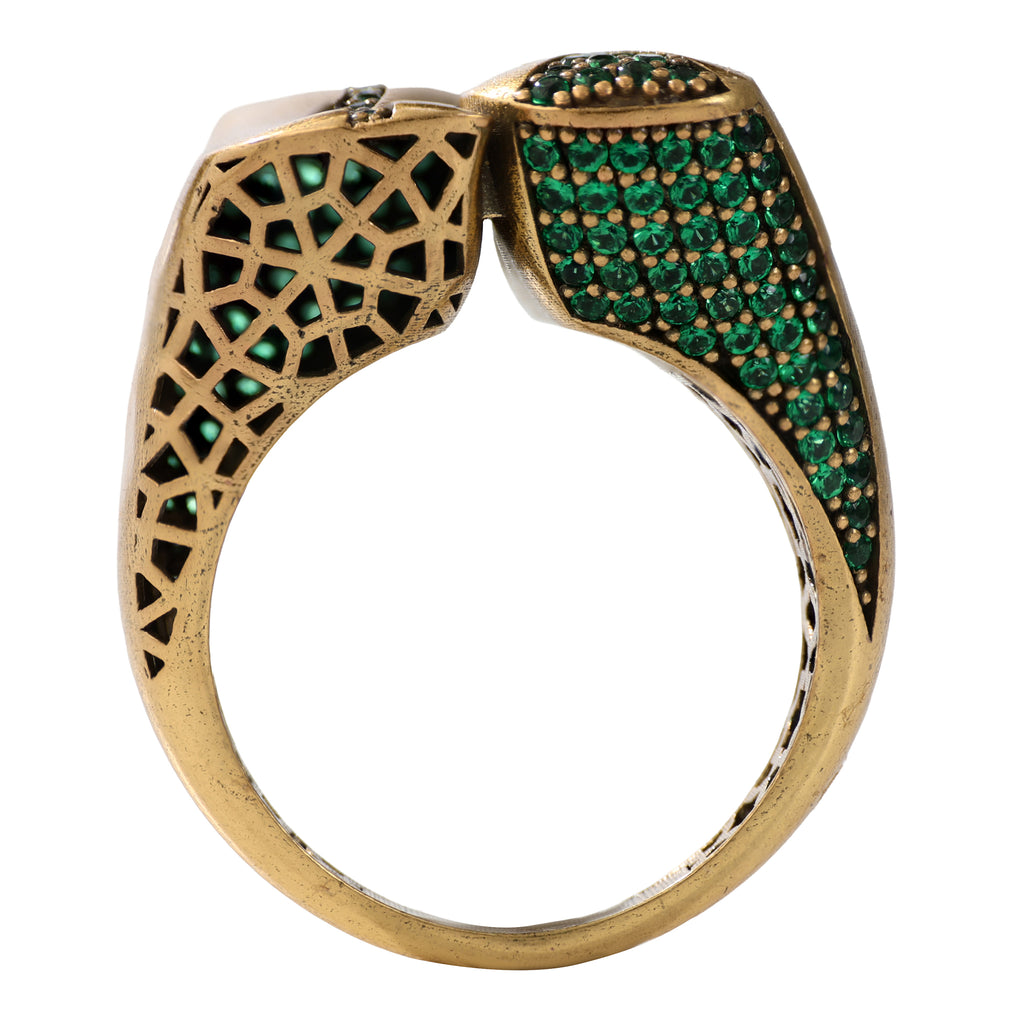 Green Pavé Sculptural Wave Ring