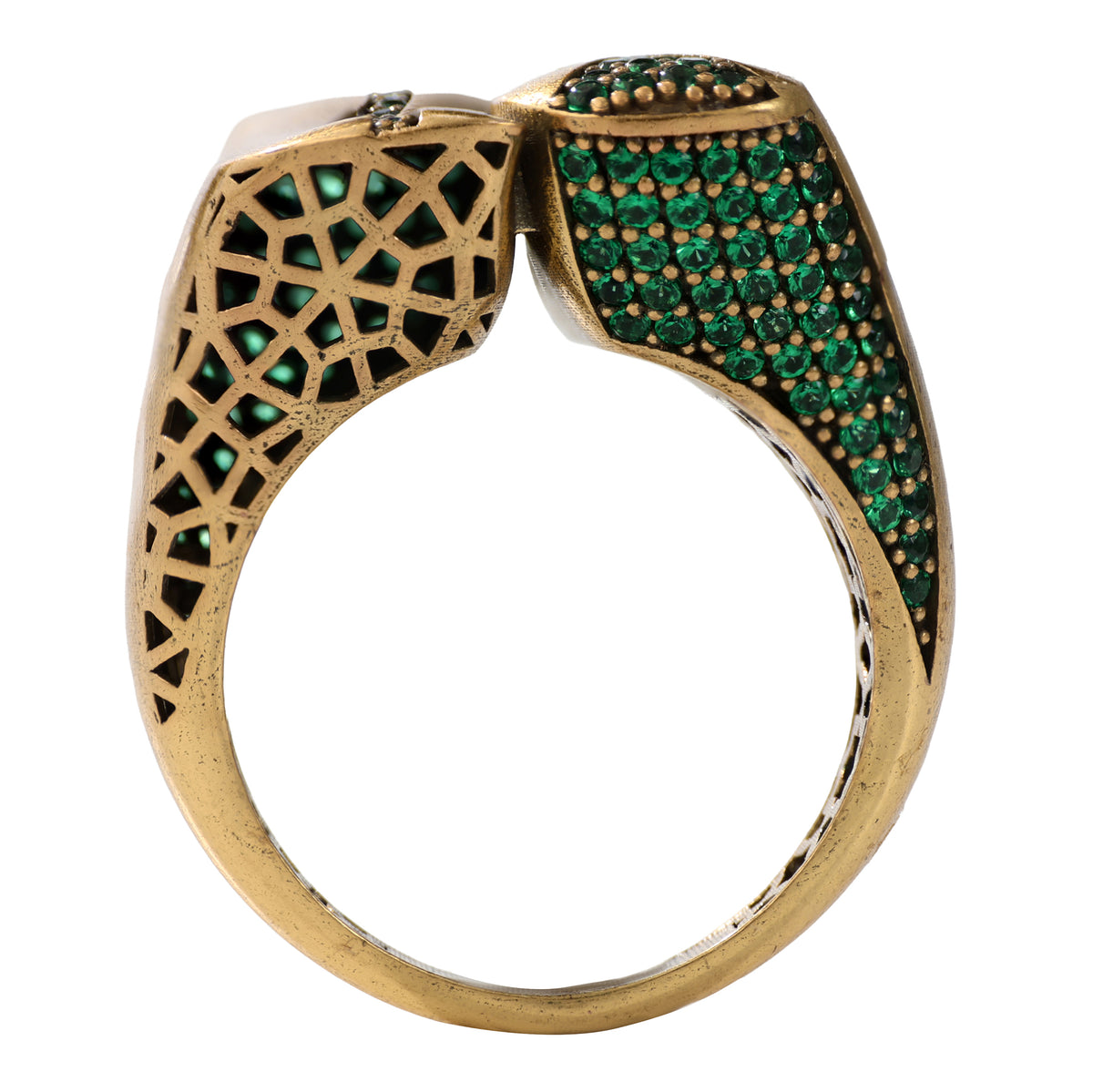 Green Pavé Sculptural Wave Ring