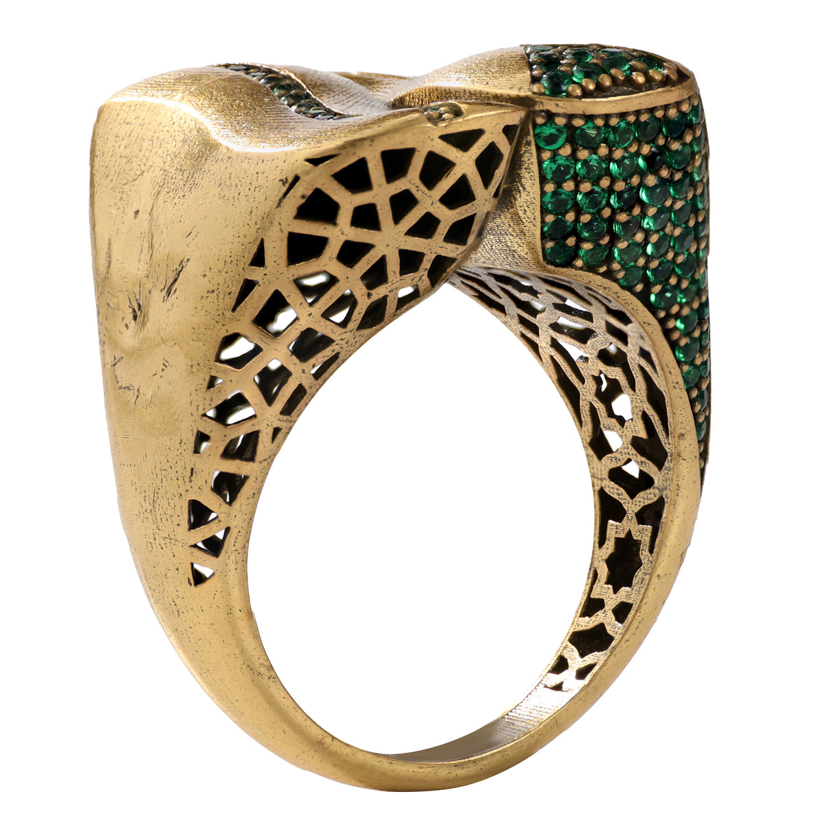 Green Pavé Sculptural Wave Ring