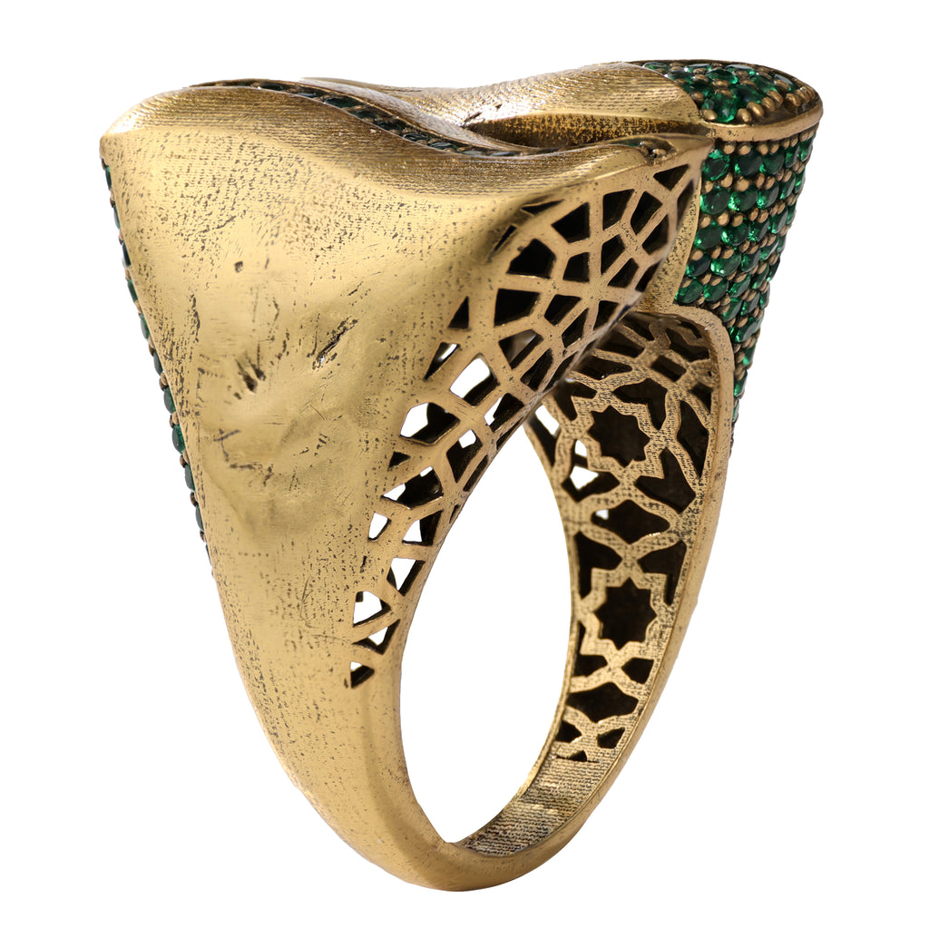Green Pavé Sculptural Wave Ring