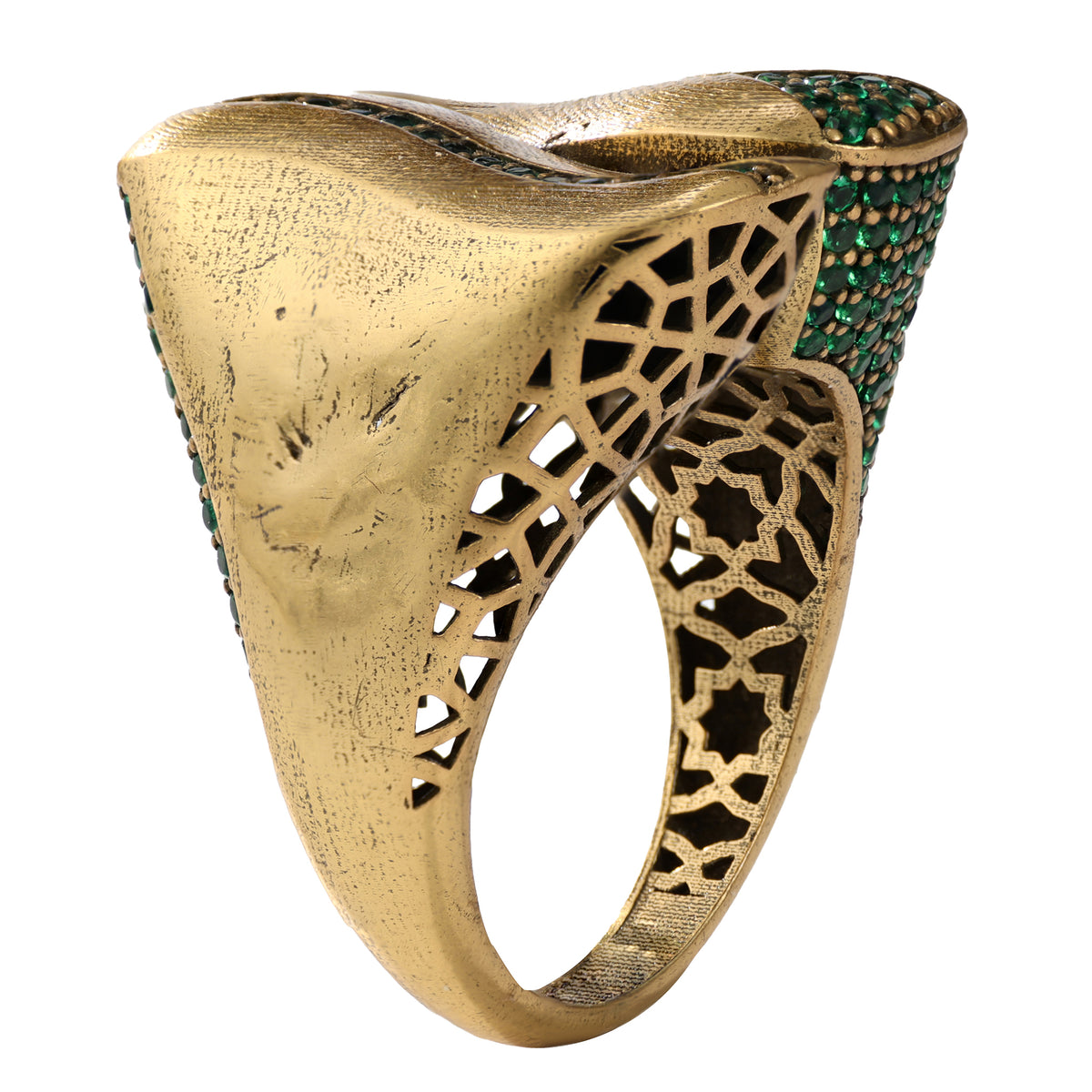 Green Pavé Sculptural Wave Ring