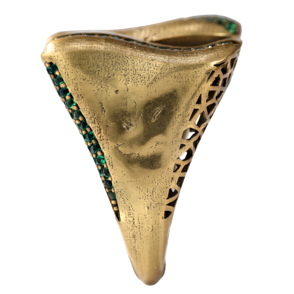 Green Pavé Sculptural Wave Ring