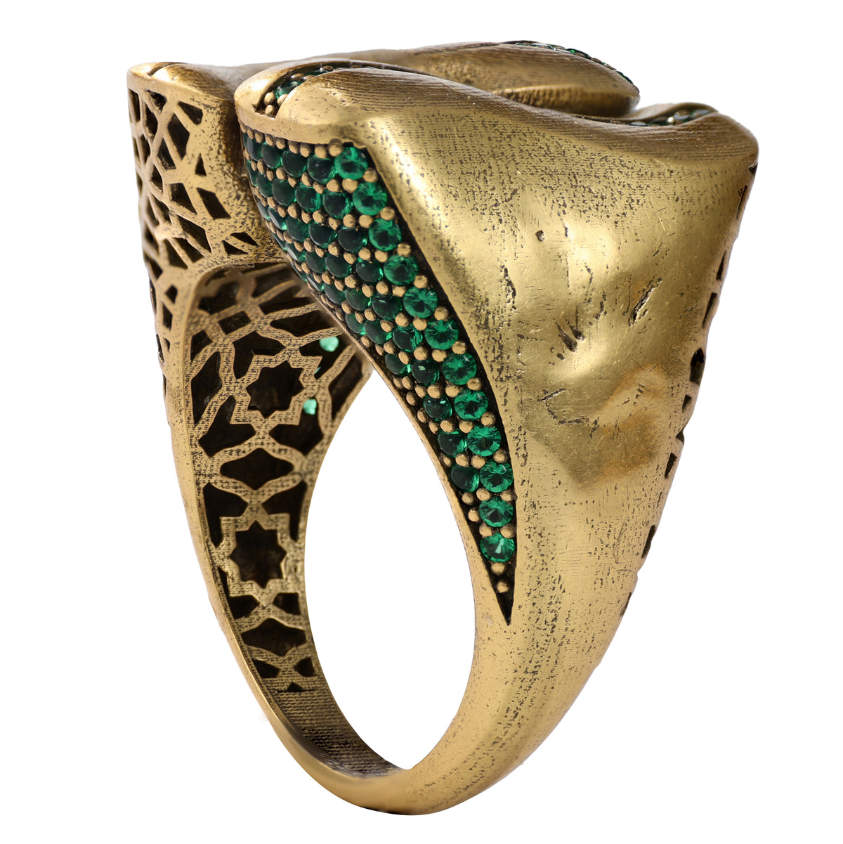 Green Pavé Sculptural Wave Ring