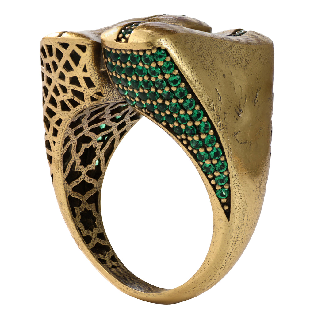 Green Pavé Sculptural Wave Ring