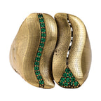 Green Pavé Sculptural Wave Ring
