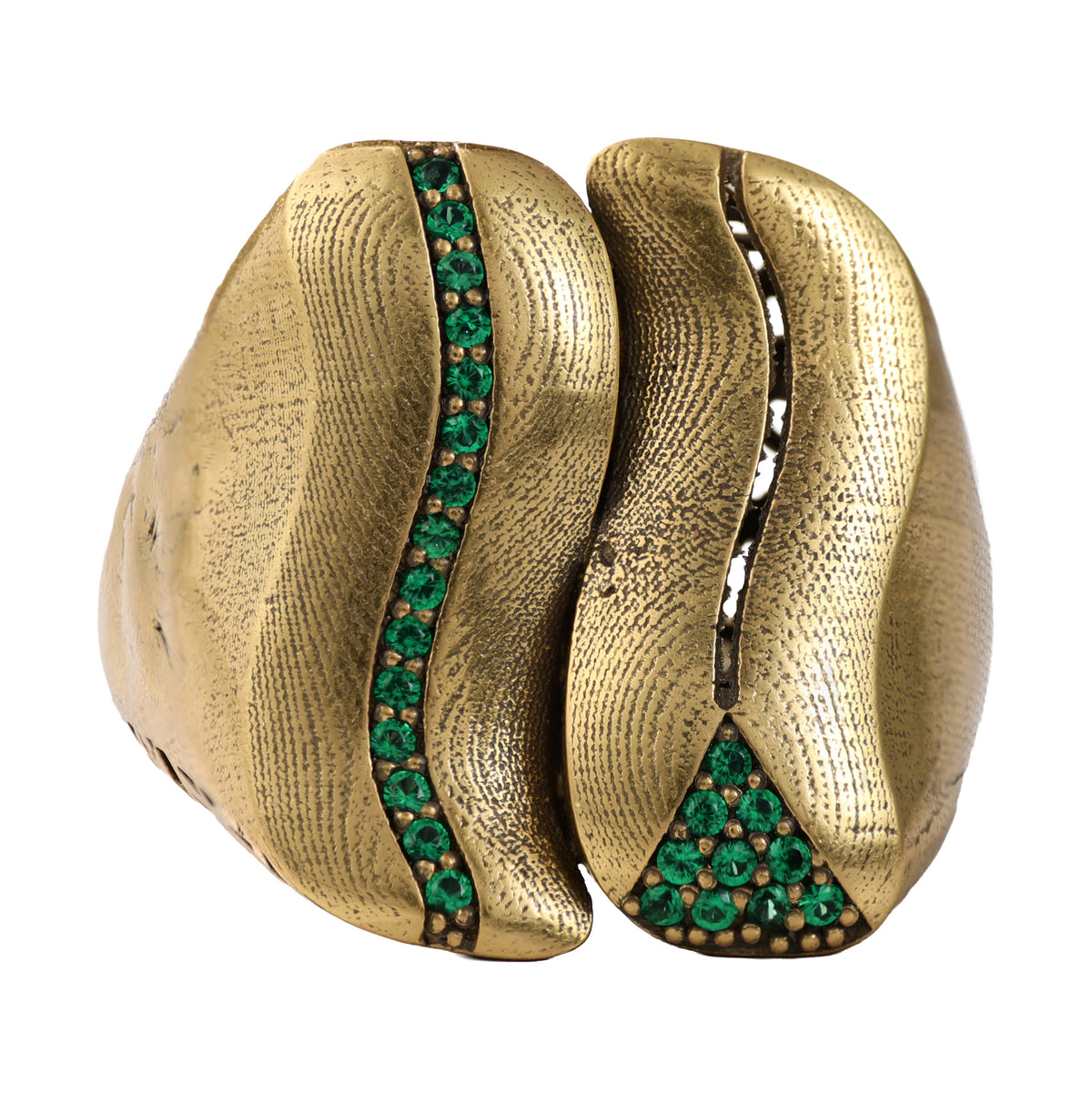 Green Pavé Sculptural Wave Ring